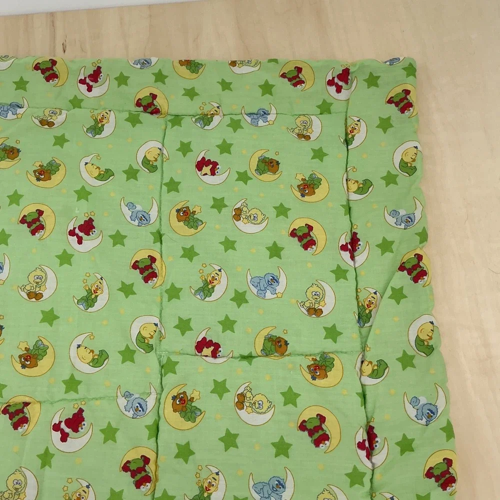 Vintage 90s Sesame Street Baby Quilt Toddler Green Yellow Elmo Big Bird 32